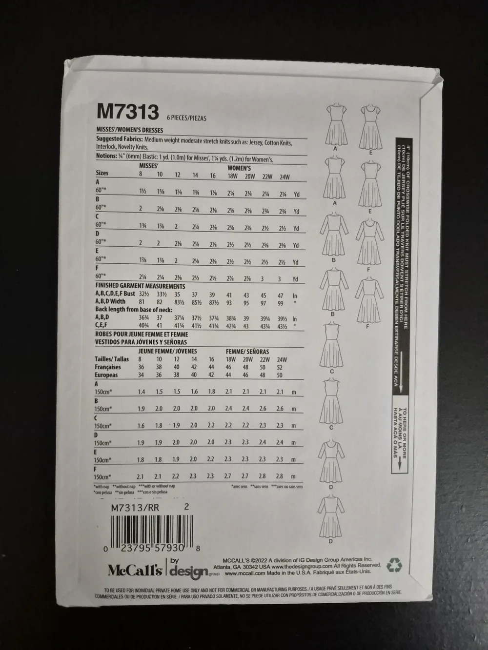 McCall's Pattern M7313 *UNCUT*